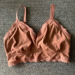 Plus Size - Aerie Ribbed Lace Trim Longline Bralette